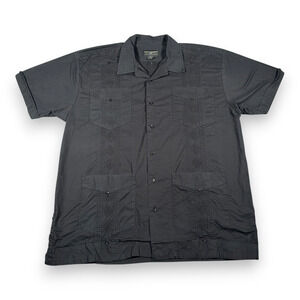 Vintage Steve Barrys Shirt Adult 2XL XXL Black Guayabera Camp Resort Cuban Y2K